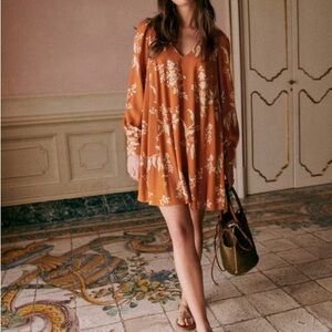 Sezane Shauna Dress in Bicolour ecru/ochre, Women's Floral Rust Dress